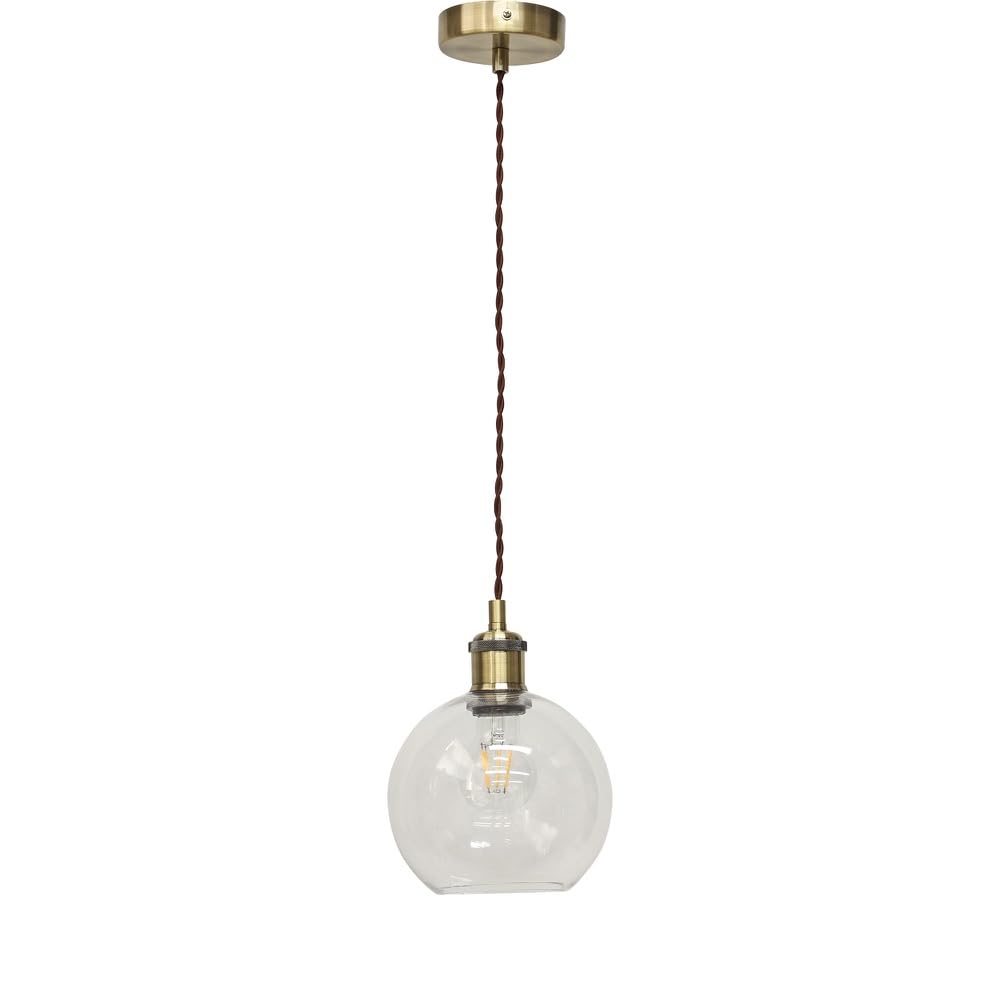 Firstchoicelighting Antique Brass & Clear Barnum - Clear Glass Globe Antique Brass Retro Pendant Fitting