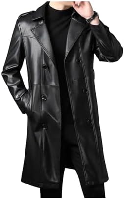 Men Leather Genuine Jackets Clothes Long Warm Plush Coats Casual Fashion Windbreak Trench Coat