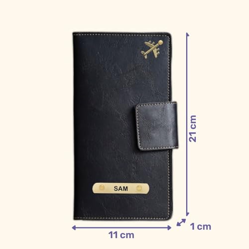 Image of Customized Travel Wallet with Name Engrave | Personalised Passport Holder for Women | Customised Passport Cover for Men and Women | Travel Organizer Gift Wallet (Black)