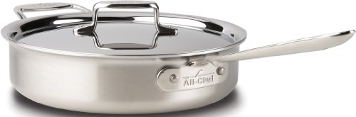 D5 Brushed 18/10 Stainless Steel 5-Ply Bonded Dishwasher Safe Saute Pan with Lid Cookware, 4-Quart, Silver - All-Clad BD55404