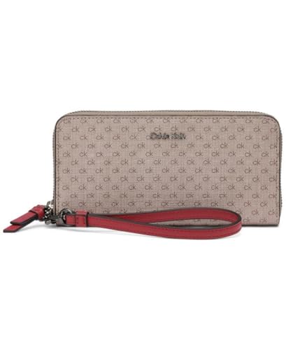 Calvin Klein Item chave Saffiano Continental Zip Around Wallet com alça de pulso, amêndoa/castanho-acinzentado/cranberry mini, tamanho único