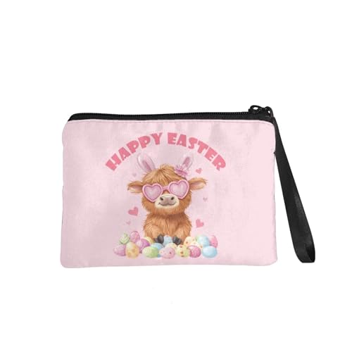 COEQINE Hignland Cow Coin Purse for Kids Girls Mini Coin Case With Handles Cute Easter Bags With Handles Pink Easter Eggs Soft Wallet Mini Card Holder Organizer2