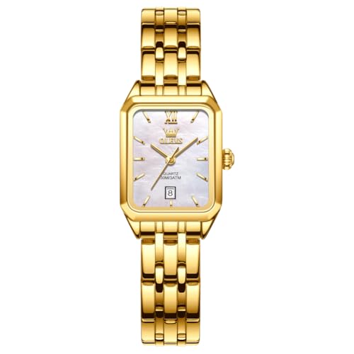 OLEVS Montres pour femmes, petit cadran, montres carrées pour femmes, luxueuse montre-bracelet dorée pour femme, élégante montre de robe en acier...