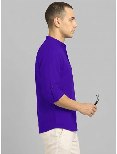 Image of DEEMOON Men's Cotton Blend Solid Regular Fit Full Sleeve Short Kurta | Men's Trendy Short Kurta