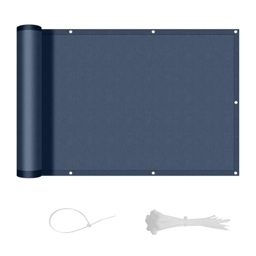 LOVE STORY Balkon Sichtschutz 90x600cm Wetterfest, PES Balkonabdeckung Balkonbespannung Balkonumspannungen Balkonverkleidung, Blickdicht Windschutz,mit Kabelbindern für Außengeländer,Anthrazitblau