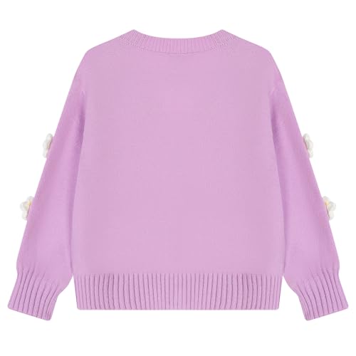Girls' Cardigan with 3D Flowers Embroidery, Cropped Knit Sweater Shrug for Kids, Long Sleeve Uniform Cardigans for 5-12 Years2