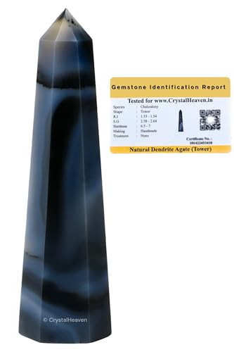 Image of Crystal Heaven Dendrite Agate Crystal Tower Obelisk Point For Chakra, Healing And Balancing - Aaa Grade Original Certified Gemstone Agate For Reiki Meditation Yoga Spiritual (3-4 Inches)