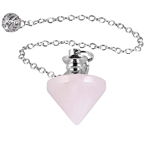 天然のクリスタルクォーツ舗装のためのデッキング振り子のための振り子、癒しのレイキチャカラのバランスをとる石の円錐形のペンダントチェーン-バラ石英
