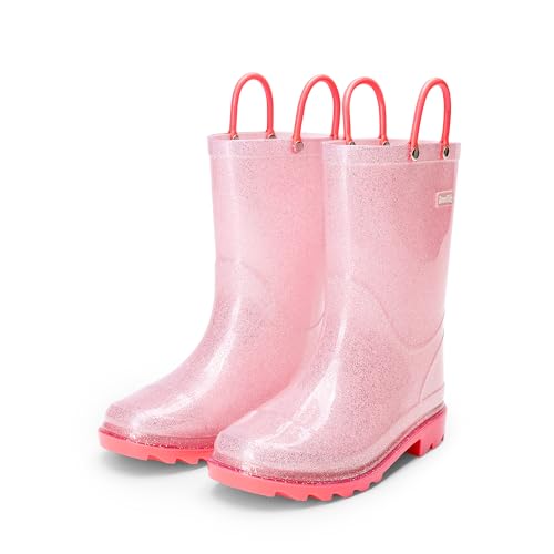 DREAM PAIRS Kids Rain Boots Glitter Boys Girls with Easy-on Handles Sparkly Waterproof Boots Outdoor Playing Rain Boots Unisex-Child,Size 9 Toddler,Pink,KKEMRB2501