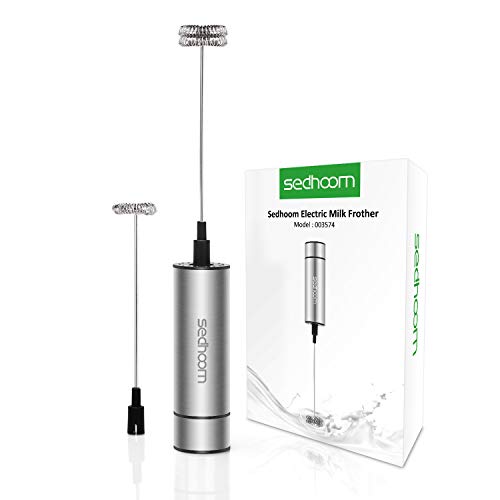 Sedhoom Milk Frother Handheld, Travel Coffee Frother, Frother Battery Operated, Foam Maker with both Single and Double Whisks, Silver …