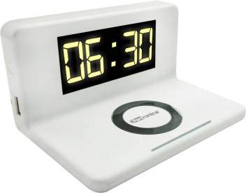 Portronics Freedom 4 Desktop Wireless Mobile Charger with QC Adapter for Fast Charging, Alarm Clock and LED Lamp (White)