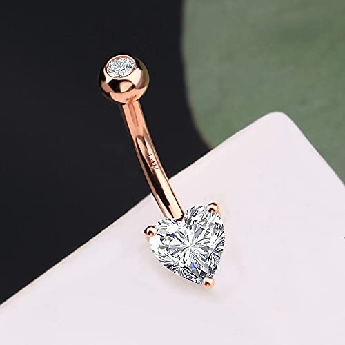 Oufer 14K Heart Solitaire Cubic Zirconia Belly Button Rings Navel Rings Body Piercing Jewelry #TOP1
