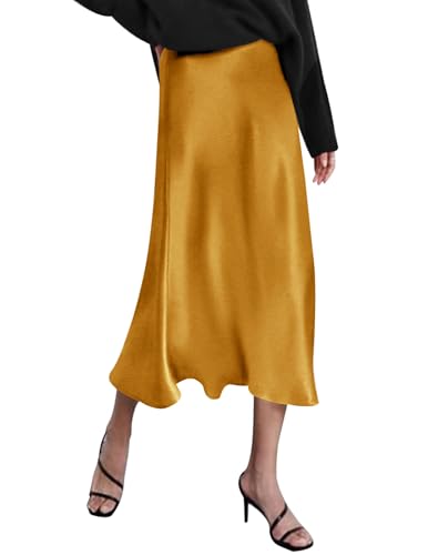 Zeagoo Women's High Waist Satin Midi Skirt