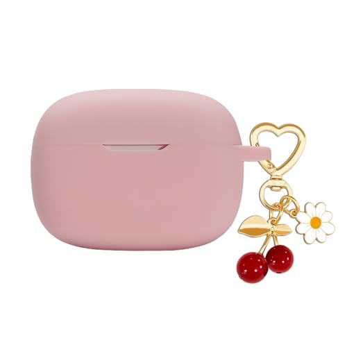AGAOSH Protective Case for JBL Vibe Beam/JBL Vibe 200TWS,Cute Cherry Charm Keychain,Soft Silicone Daisy Accessories for JBL Vibe 200TWS & JBL Vibe Beam True Headphones Charging Case Earbuds Pink