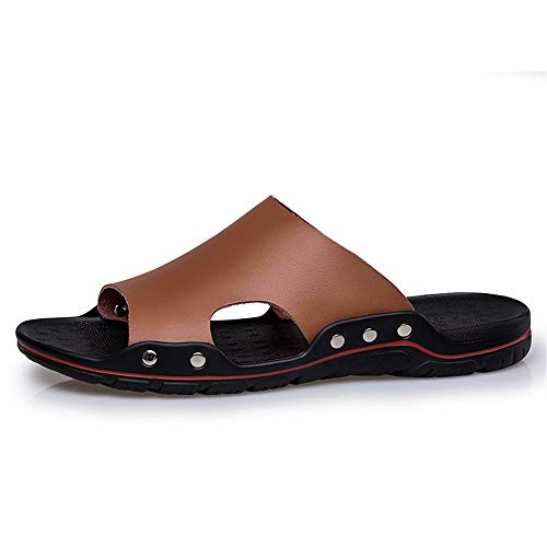 Men's Slide Sandals Open Toe Outdoor Beach Fixed Strap Leather Non-slip Summer Slipper Shoes2