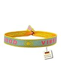 happymaker - Boho Schmuck Damen, Stoffarmband mit Statement - Good Vibes - im Surfer Style Damen, Armband mit vergoldeter Perle, größenverstellbar, wasserfest und handmade, Festival Outfit