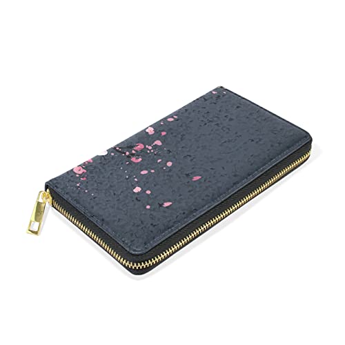 Cherry Blossom Black Leather Long Wallet Organizer with Zipper Purse Clutch Bag for Women Men3