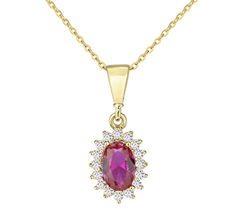 Image of Old English Jewellers 9ct Yellow Gold Ruby Oval Cluster Pendant Necklace + 18 inch Chain
