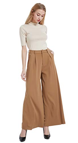 Tronjori Women High Waist Casual Wide Leg Long Palazzo Pants Trousers Regular Size(Xs,Camel) #TOP2