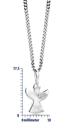 Miore Collar de Ángel para Mujer con Circón en Plata de Ley 925, Diseño Clásico, Colgante de Ángel Hipoalergénico con Cadena. Colgante con Cadena Grumetta 45 cm de largo.