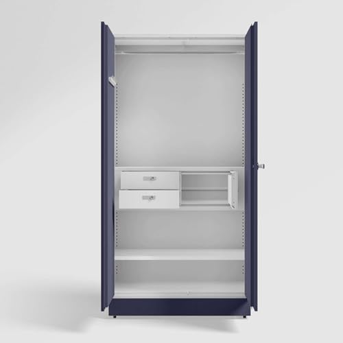 Image of Interio by Godrej Almirah Auraline Men Premium 2-Door Steel Almirah, Cupboard for Clothes (Textured Navy Blue), 1-Year Warranty, 2 Shelves, 1 Locker, 2 Drawers