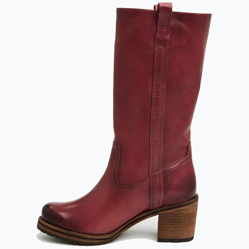 Brown Chunky Block Heel Knee High Boots for Women Pull on Round Toe Mid Calf Boots Riding Fall Tall Boots3