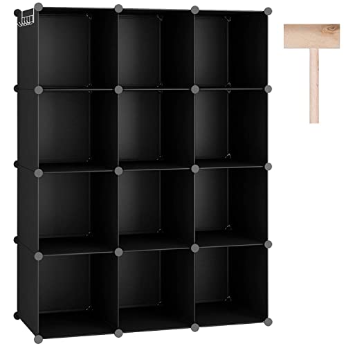 C&Ahome Cube Storage Organizer, 12-Cube Shelves Units, Closet Cabinet, Diy Plastic Modular Book Shelf, Ideal For Bedroom, Living Room, Office, 36.6" L X 12.4" W X 48.4" H Black Shs3012B #TOP20