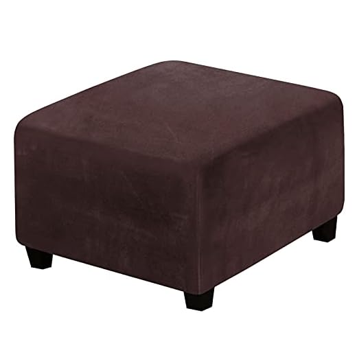 GAWEKIQE High-Stretch Ottoman Slipcovers Footstool Slipcovers Square Velvet Fabric for Kids Pets Removable Washable Furniture Protector for Bedroom Living Room (Dark Brown)