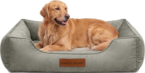 Image of Modern Threads Luxury Dog Bed - Comfortable Tufted Velvet Cushion for Small to Large Dogs - Machine Washable - Durable & Cute Sleep Space for Pets - Pamper Your Pet with Cozy Beds - Light Grey