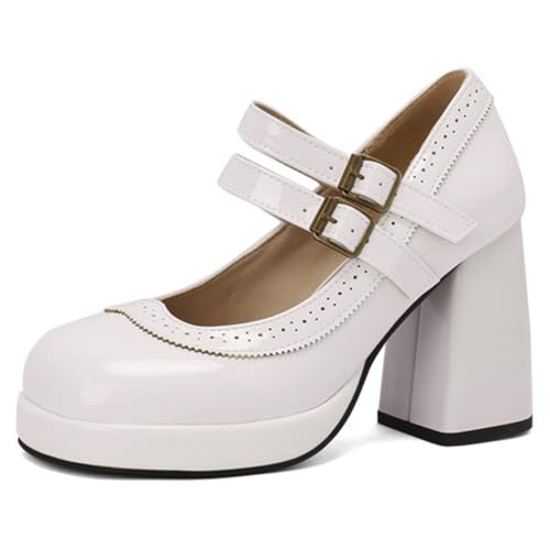 Mary Jane talon bloc plateforme en cuir verni avec double boucle
