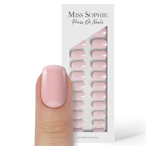Original Miss Sophie Press On Nails I 32 künstliche Nägel in Make Me Blush I Short Square Form mit glänzendem Finish I Für Fingernägel I Inkl. Klebesticker Reinigungspads & Zubehör