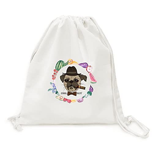 Sac en tissu pliable à sangle au motif de chien avec chapeau et cigarette