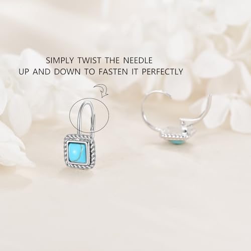 SHEISRS Turquoise Earrings 925 Sterling Silver Leverback Western Earrings for Women Turquoise Jewelry4