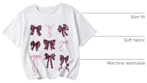 Image of RoseSeek Girl's Bow Graphic Tees Crew Neck Short Sleeve Summer T Shirts Preppy Cute Clothes for Girls