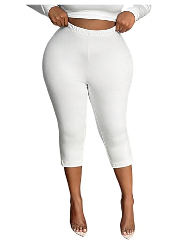 Floerns Women's Plus Size Slit Skinny Capri Pants Elastic High Waist Dressy Trousers