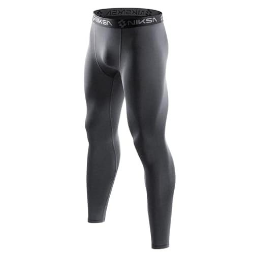 Niksa 1 Pack Men’s Compression Leggings for Gym Running Cycling – Elastic Soft Fabric, Flat Seam Anti-Friction, Muscle Support Activewear Base Layer Tights