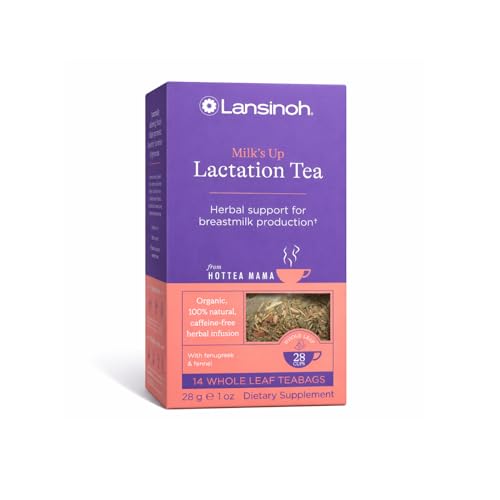 Image of Lansinoh + HotTea Mama Milk's Up, Breastfeeding and Lactation Support Tea, Fenugreek, Fennel, Anise Seed, Caffeine-free, Sugar-Free, Postpartum Essentials for New Moms, Includes 14 Tea Sachets