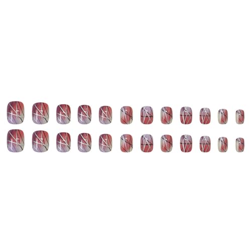 24Pcs Short Press on Nails Gradient Fake Nails Square False Nails with Halo Dyed Lines Designs Acrylic Nails Full Cover Glue on Nails Reusable Artificial Nails Stick on Nails for Women and Girls - Image 6