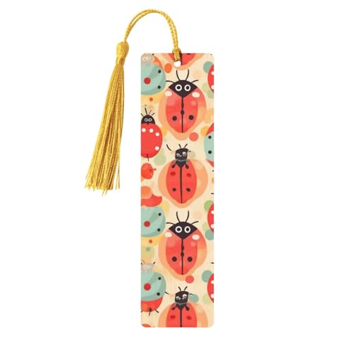 てんとう虫 マンガ パターン しおり タッセル付き 木製 しおり 女性用 男性用 ハンドメイド ブックマーク 本好き向け 読書ページ マーカー 木製タグ オーナメント 誕生日 教師 ギフト