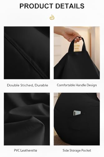 Image of Filled with Beans Faux Leather Bean Bag Chair | Premium Comfortable Durable Stylish Bean Bag for Adults & Kids | Perfect for Living Room, Bedroom, Gaming, Study & Home Decor (Black, 4XL)