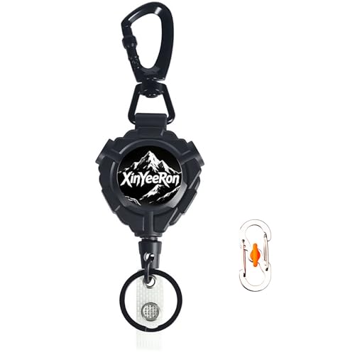 [XinYeeRon] 伸びるキーホルダー カラビナリールストラップ 80cm伸縮 多機能 強力 のびるキーチェーン 金属ワイヤー 頑丈ピンオンリール落下防止コード リールクリップ 巻き取り式 紐 鍵 紛失防止 キーリング吊り下げ名札 ズボンにつけるメンズ キャンプ ハイキング 釣り 登山アウトドア用 (ブラック)のサムネイル