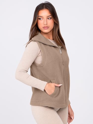 Glamaker Womens Fleece Vest Top Sleeveless Fuzzy Zip Up V Neck Sherpa Jacket Casual Outwear with Pocket4