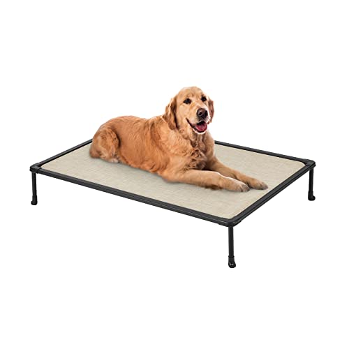 Veehoo Large Elevated Dog Bed – Chewproof Cooling Raised Dog Cots Beds, Black Metal Frame Pet Training Platform With Skid-Resistant Feet, Breathable Textilene Mesh, 42 X 30 X 7 Inch, Beige Coffee #TOP29