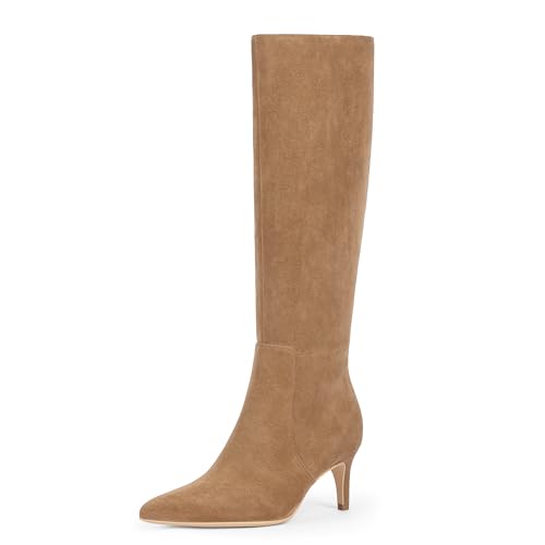Image of Kitten Heel Knee High Boots for Women Fall Tall Boots | Stylish Pointed Toe, Low Heel For All-Day Comfort, Zipper For Easy On & Off, Ideal For Fall & Winter