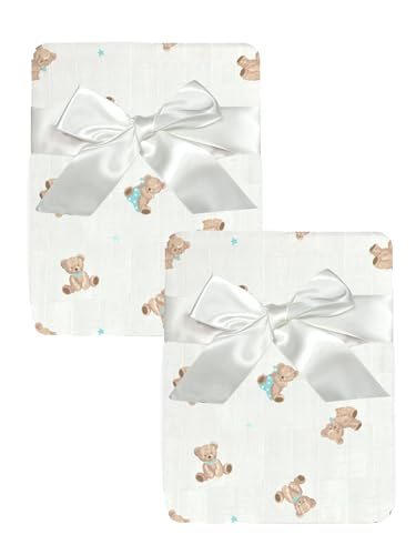 Image of American Baby Company 2-Pack 100% Cotton Muslin Swaddle Blanket (47 inch x 47 inch), Soft, Breathable & Lightweight, Teddy Bear, Perfect for Swaddling, Travel and Gifting
