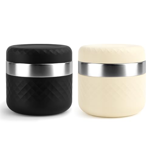 Image of 24 oz Insulated Food Jar, Stainless Steel Lunch Container, 2 Pack | 18 /8 Stainless Steel, Leakproof Lid, Wide Mouth, Silicone Sleeve, Measurement Marks, Hot & Cold Food, Soup, Dishwasher Safe