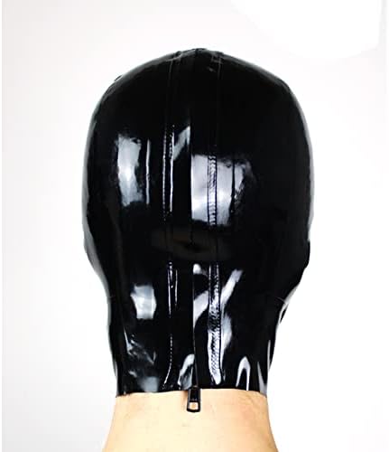 Latex Hood Mask Full Cover Catsuits Mouth with Red Condom Sheath Zipped Latex Mask, Large