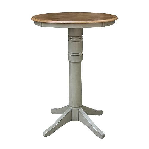 International Concepts - Mesa redonda de 30 pulgadas con pedestal de altura superior, nogal envejecido/piedra (modelo: K41-30RT-27B-6B-2)