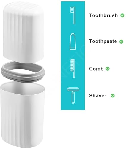 Image of QONETIC Travel Tooth Brush Holder For Bathroom Square Toothbrush Holder For Travel, Portable Toothbrush Case & Tooth Brush Cover Box Organizer For Traveling, Camping, & Business Trips (Blue + Peach)