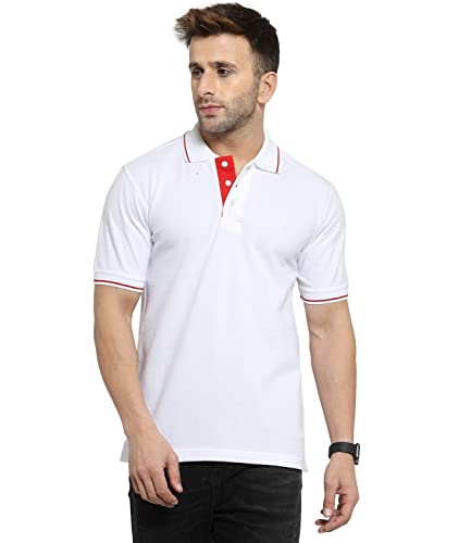 Image of Scott International Men's Organic Cotton Regular Fit Polo T-Shirt (White with Red, 2XL)
